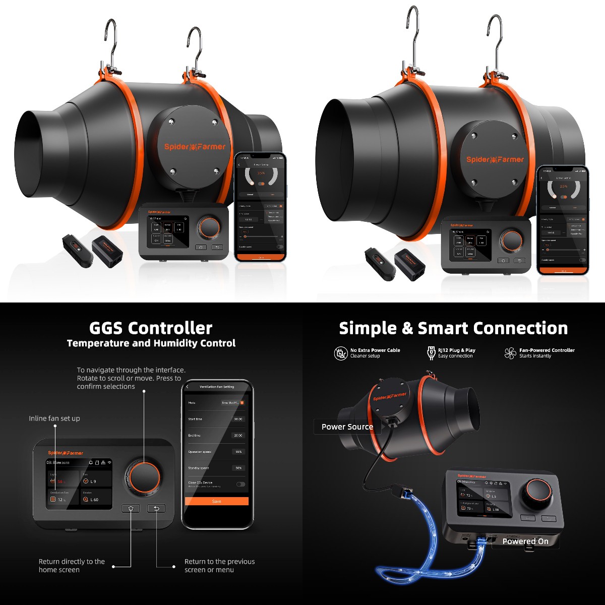 Spider Farmer 4"6" Inline Fan GGS Controller Smart APP Wifi Compatible 2026