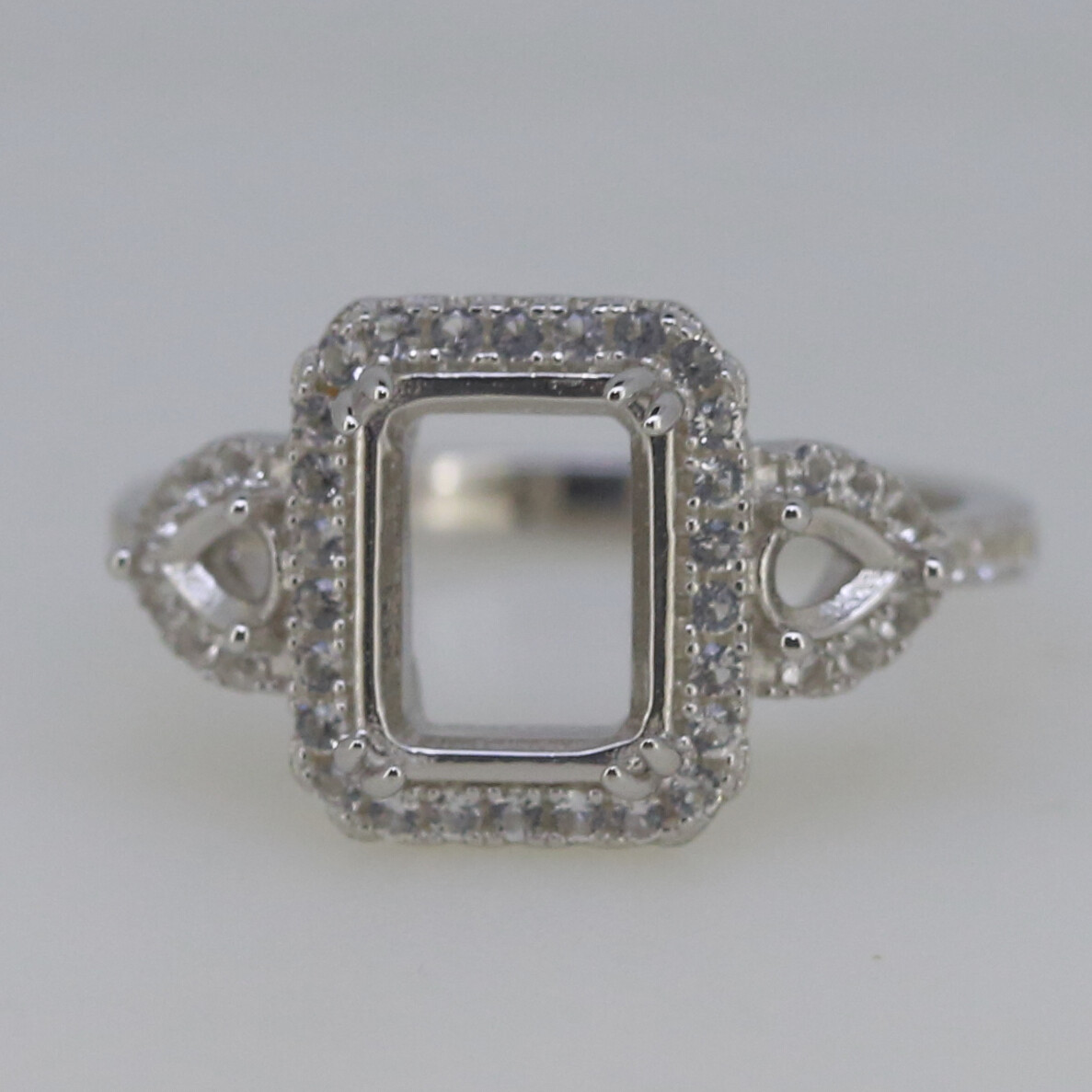 Sterling Silver Semi Mount Ring Setting OCT 9x7mm PE 4x3mm 3 Stone