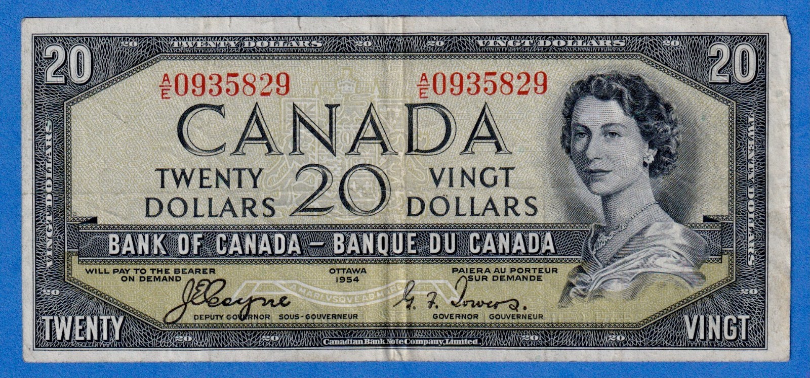 CANADA $20 1954 BC-33a / P-70a QE II Circulated DEVIL'S FACE 👿  A/E 0935829