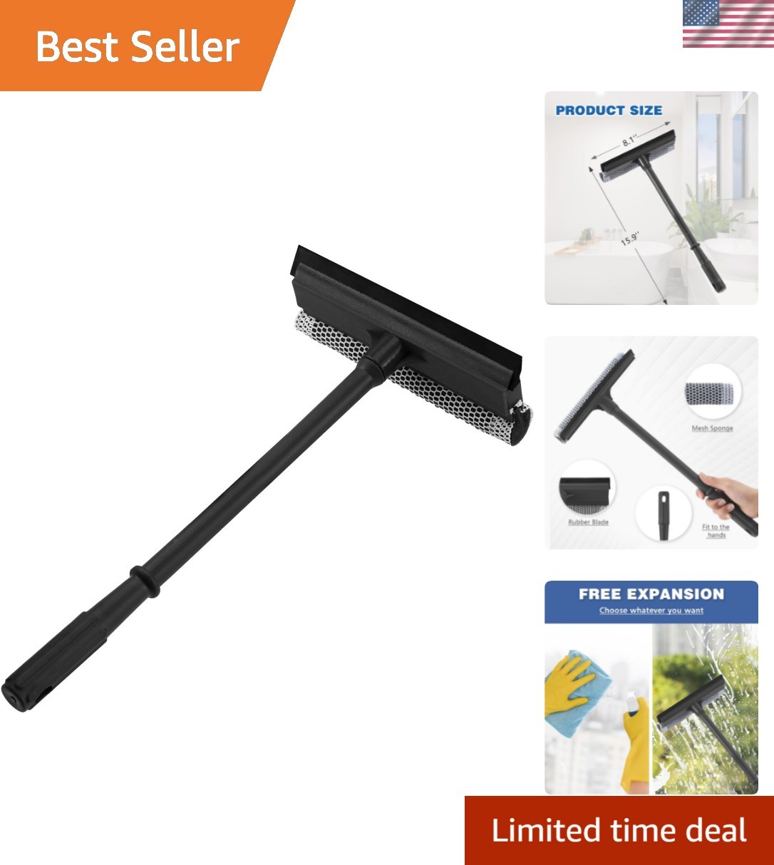 15.9" Window Squeegee for Car,2 in 1 Window Cleaner with Long Stainless Steel...
