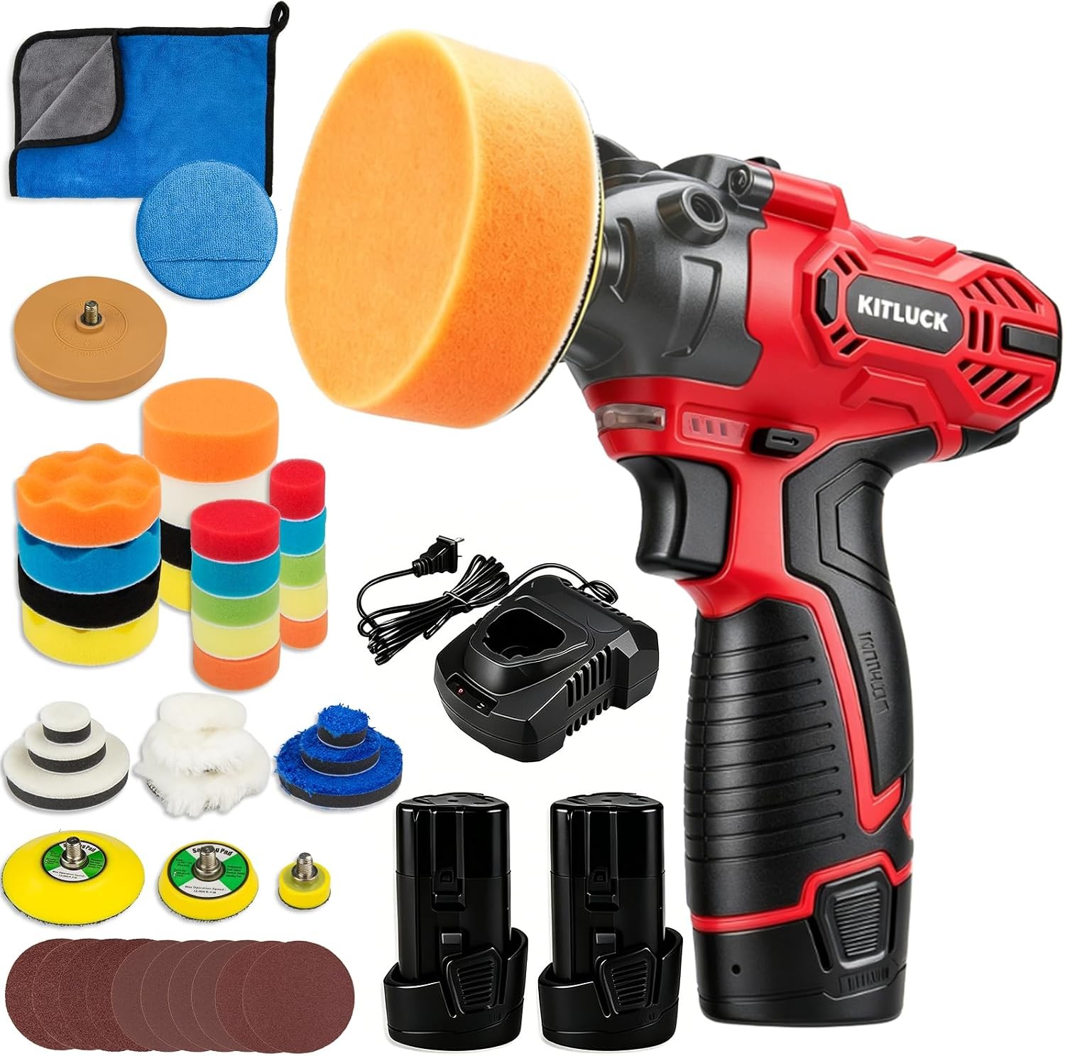 Cordless Buffer Polisher, 12V Mini Wax Buffer & Sander with 2 X 2.5Ah Battery