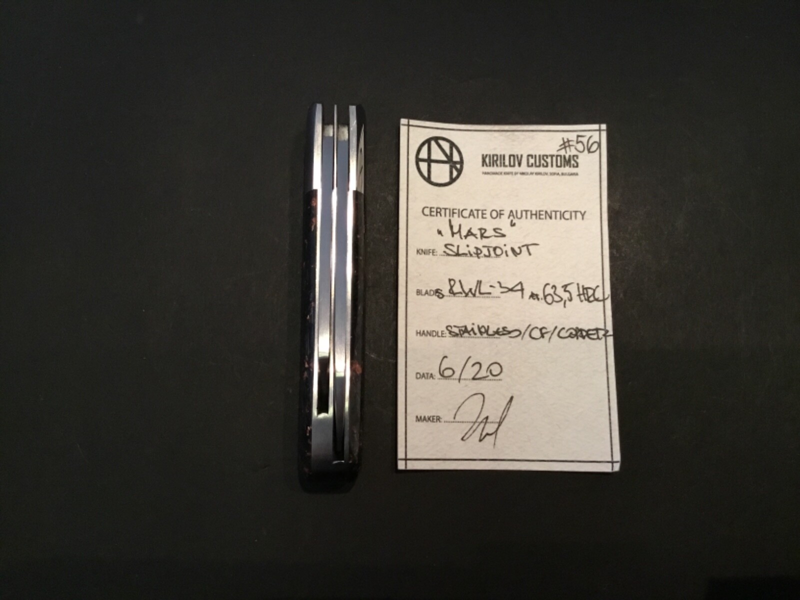 Custom Kirilov Custom Knives “Mars” 2 Blade Slipjoint Folder Folding Knife