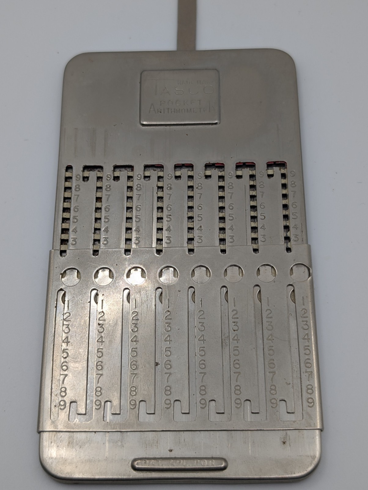 Vintage TASCO Pocket Arithmometer Adding Machine Calculator w/ Case Stylus