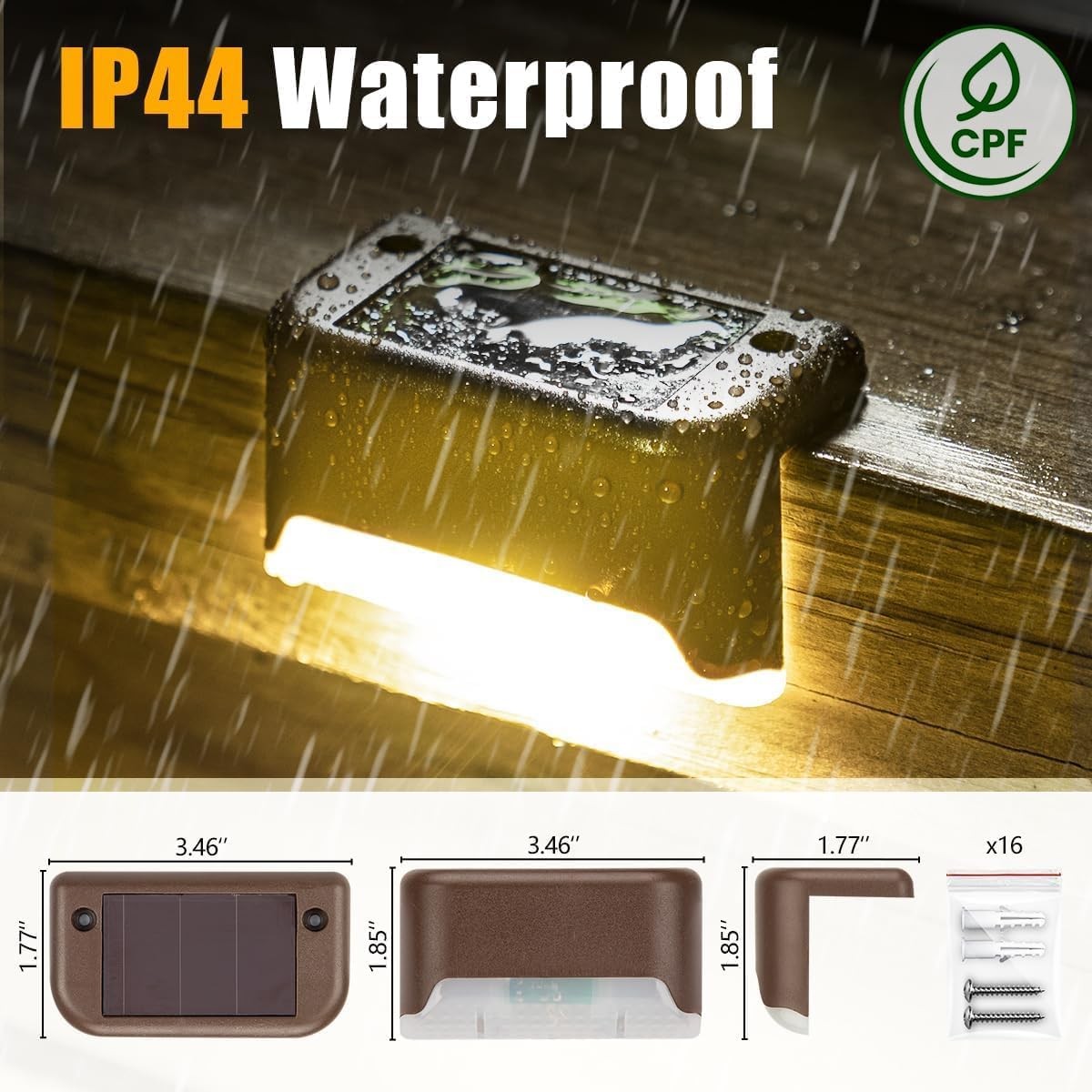 SOLPEX Solar Deck Lights Outdoor 16 Pack, Step 16, Warm White