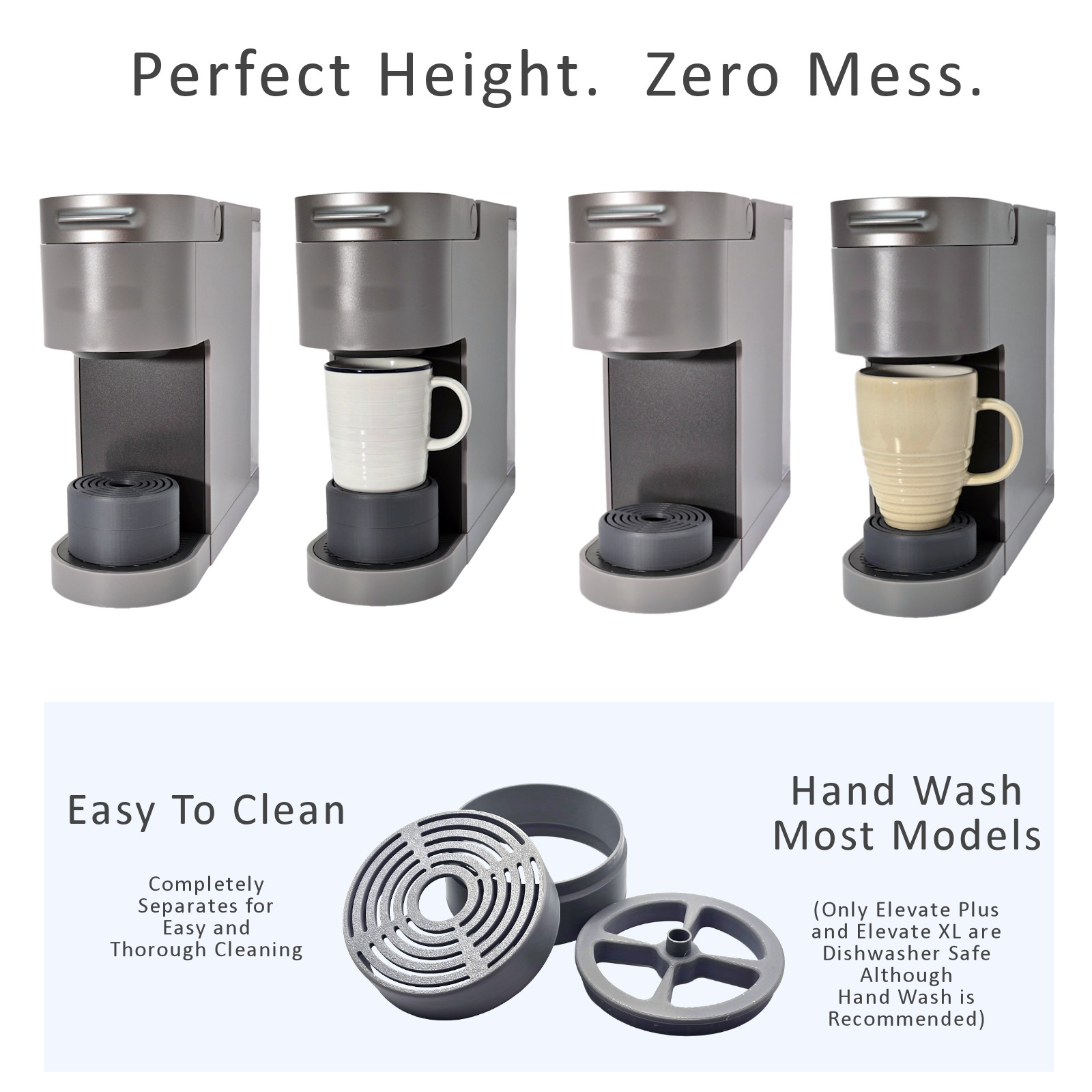 Anti-Splash Adjustable Coffee Cup Riser Accessory for K-Cup Coffee Makers Gray