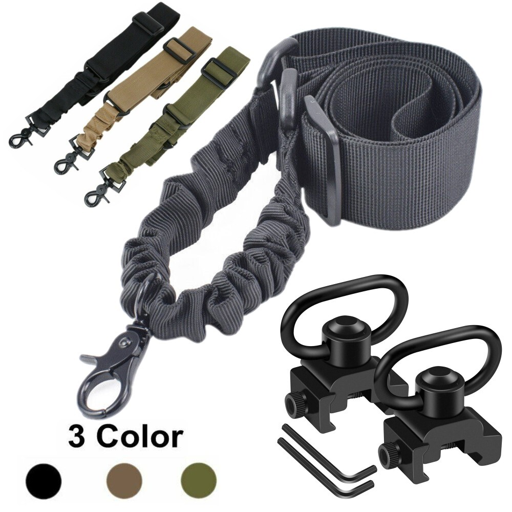 Tactical Single One Point Rifle Sling Gun Strap Push Button Picatinny Rail Mount