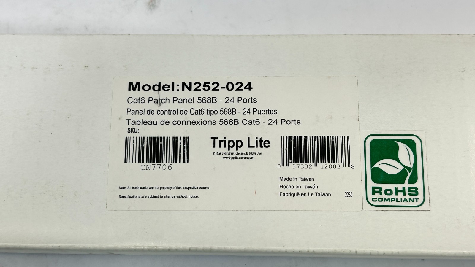 Tripp Lite Model:N252-024, Cat6 Patch Panel 568B - 24 Ports
