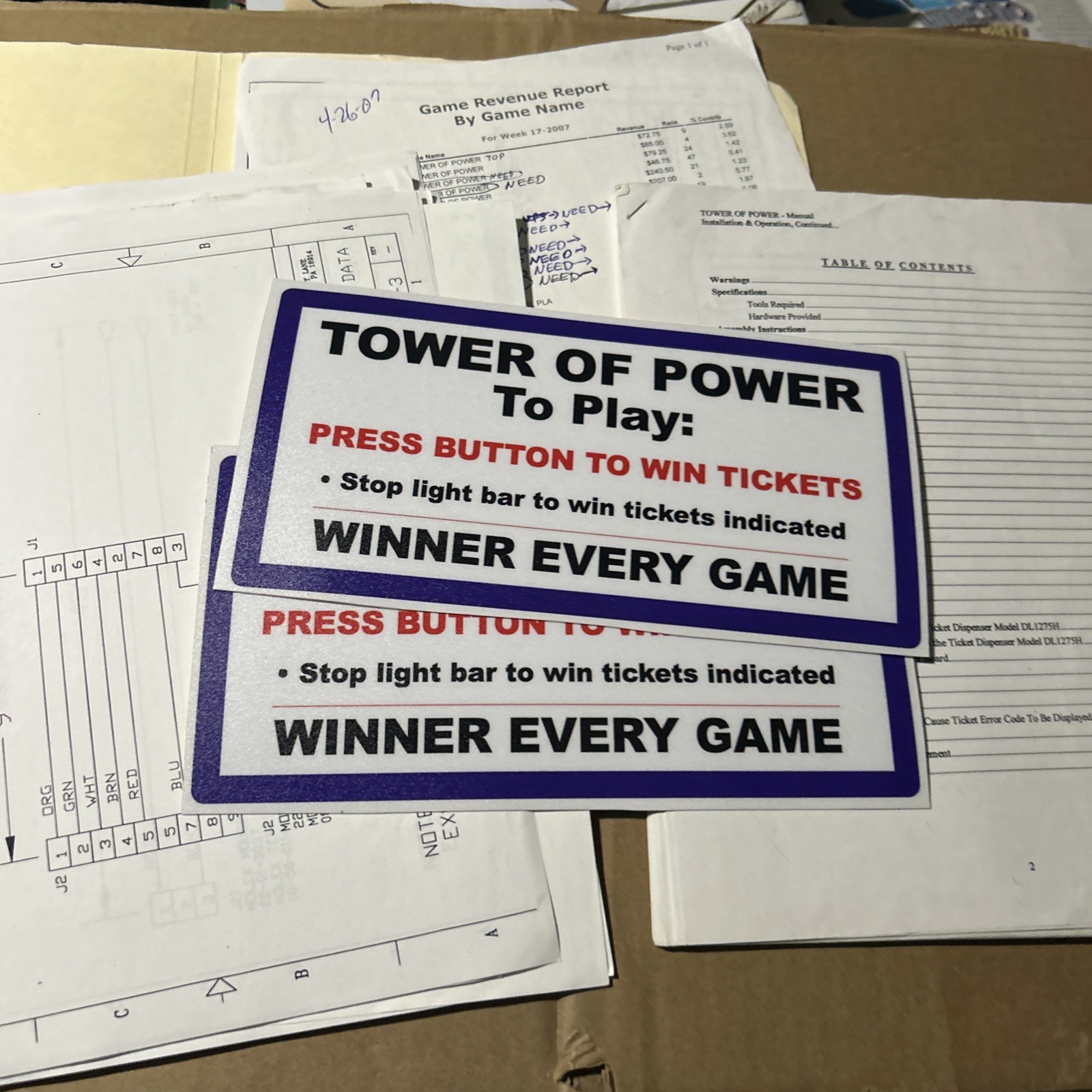 Tower Of Power With Stickers Skee Ball Paper Lot arcade vgame manual