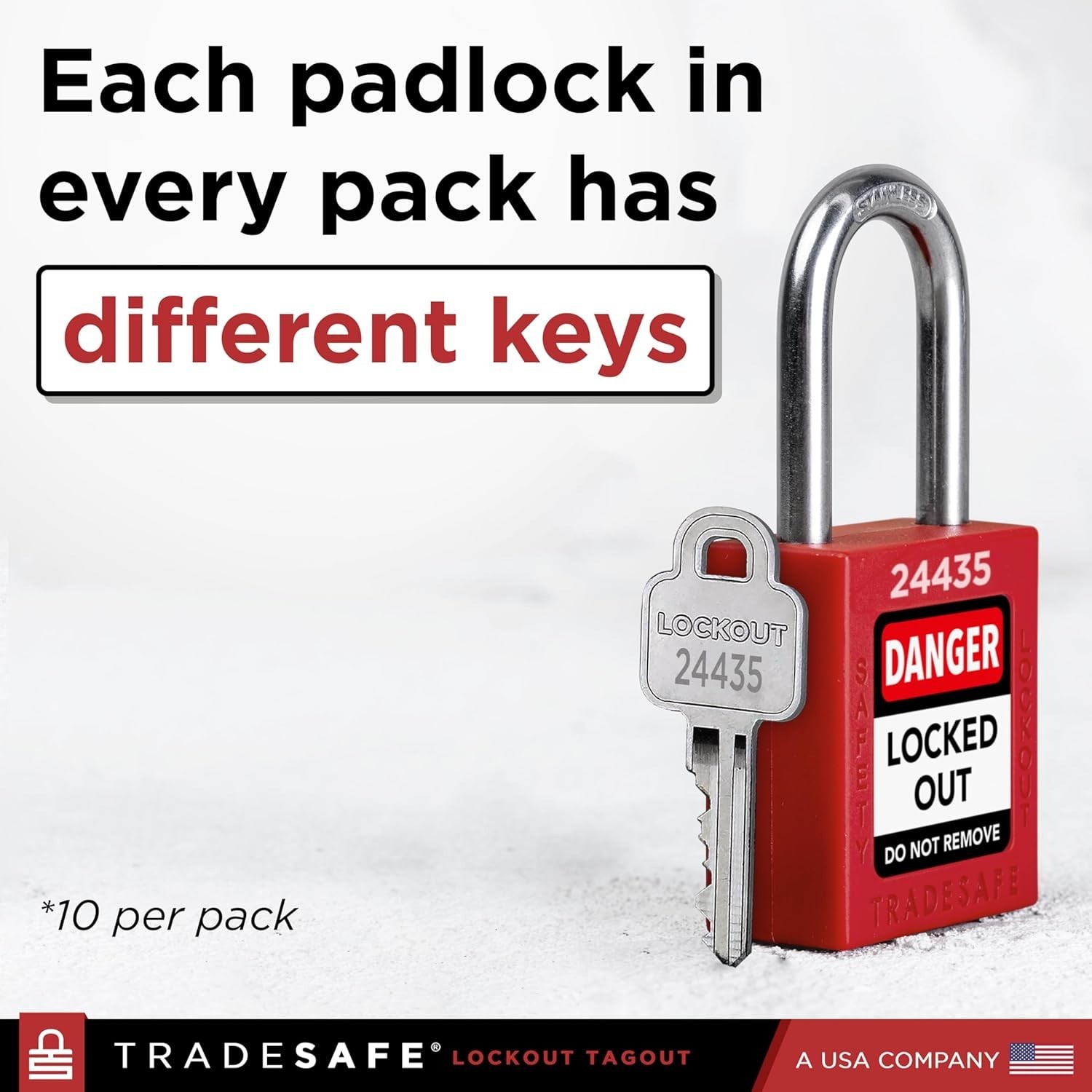 Lockout Tagout Locks Set - 10 Red Loto Locks, Lockout Locks Keyed Different, ...