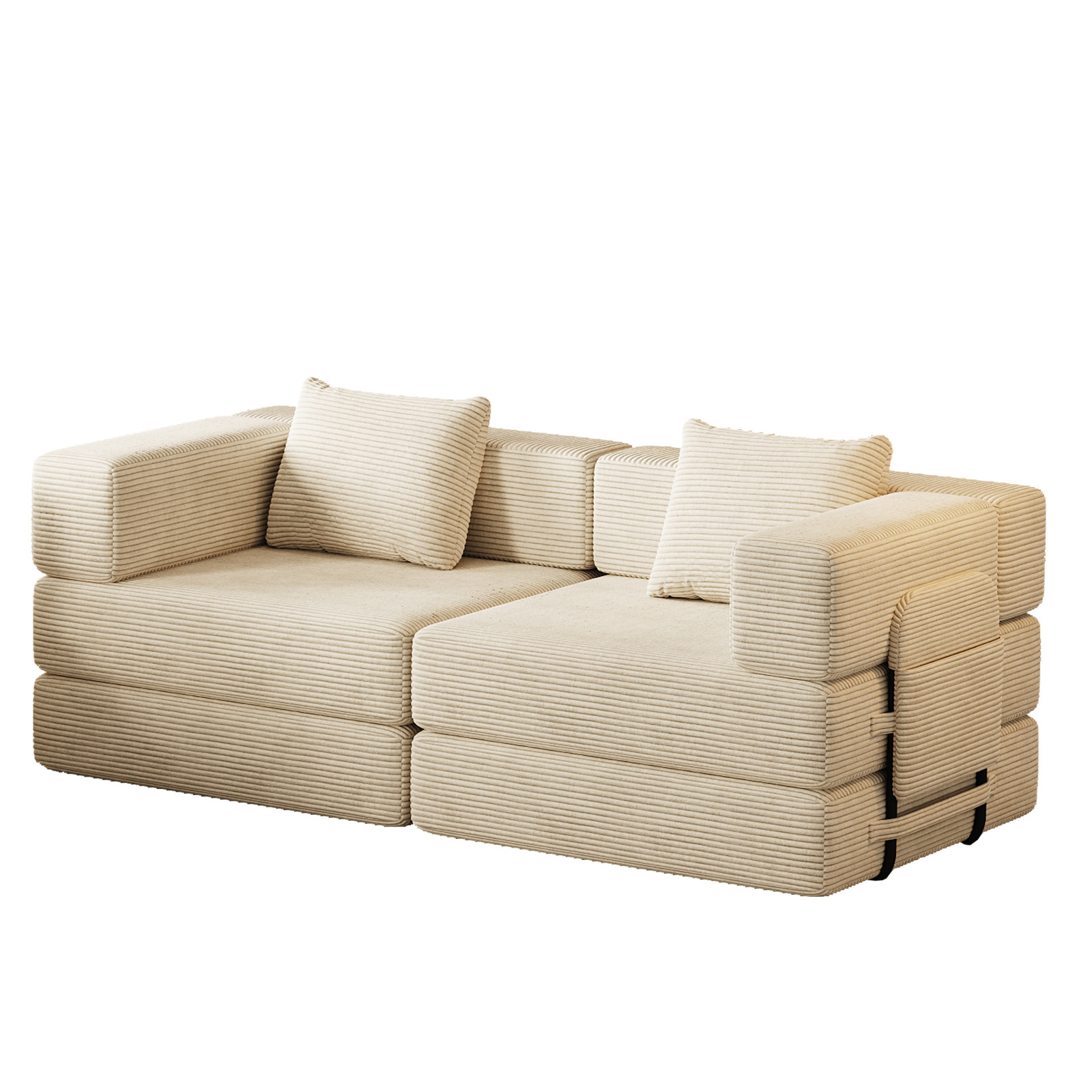 72in convertible sofa bed, corduroy fabric sofa comfortable folding sofa Beige