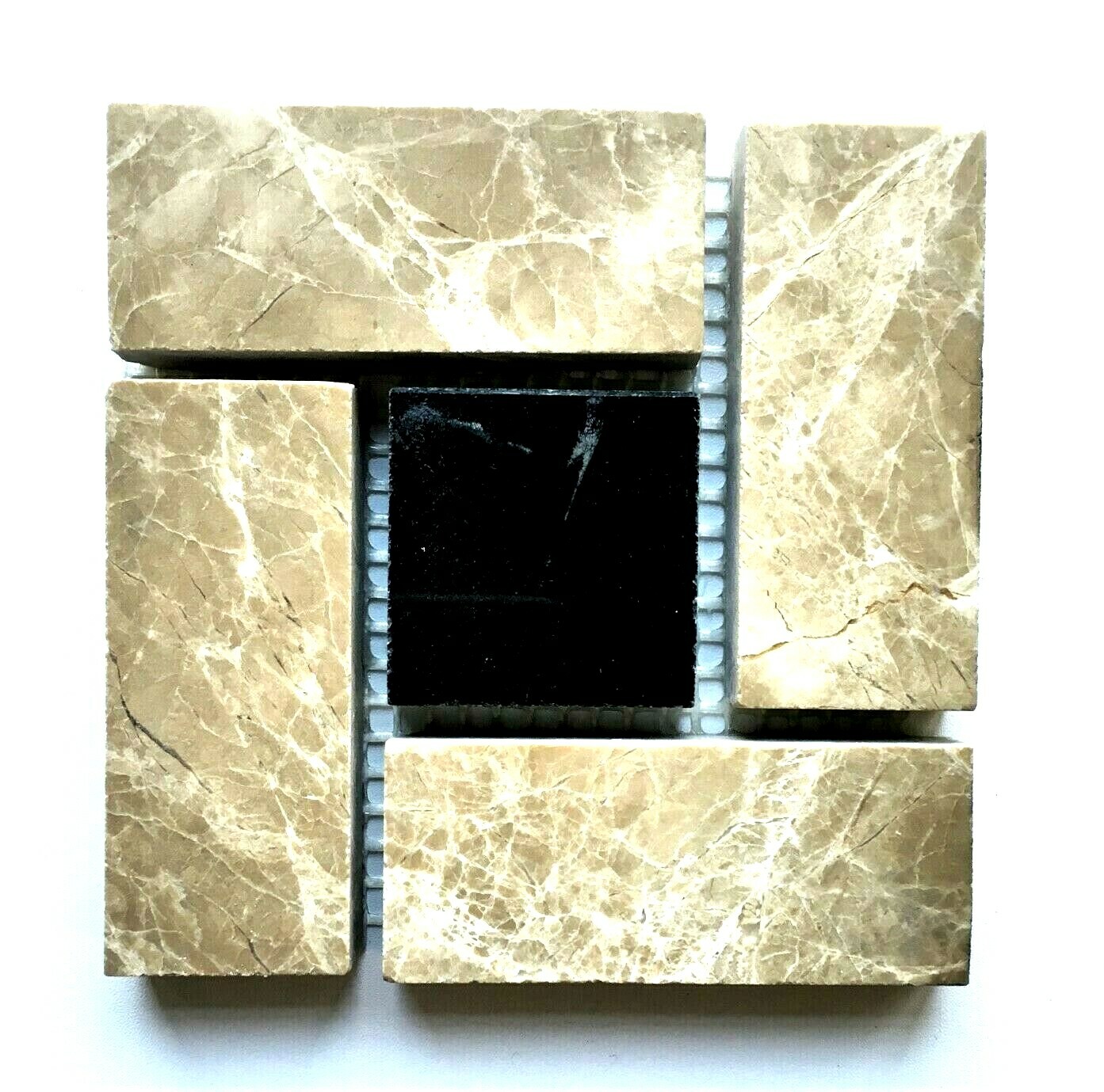 Pinwheel Emperador and Black Marble 4x4 Decorative Insert Wall Tile Backsplash