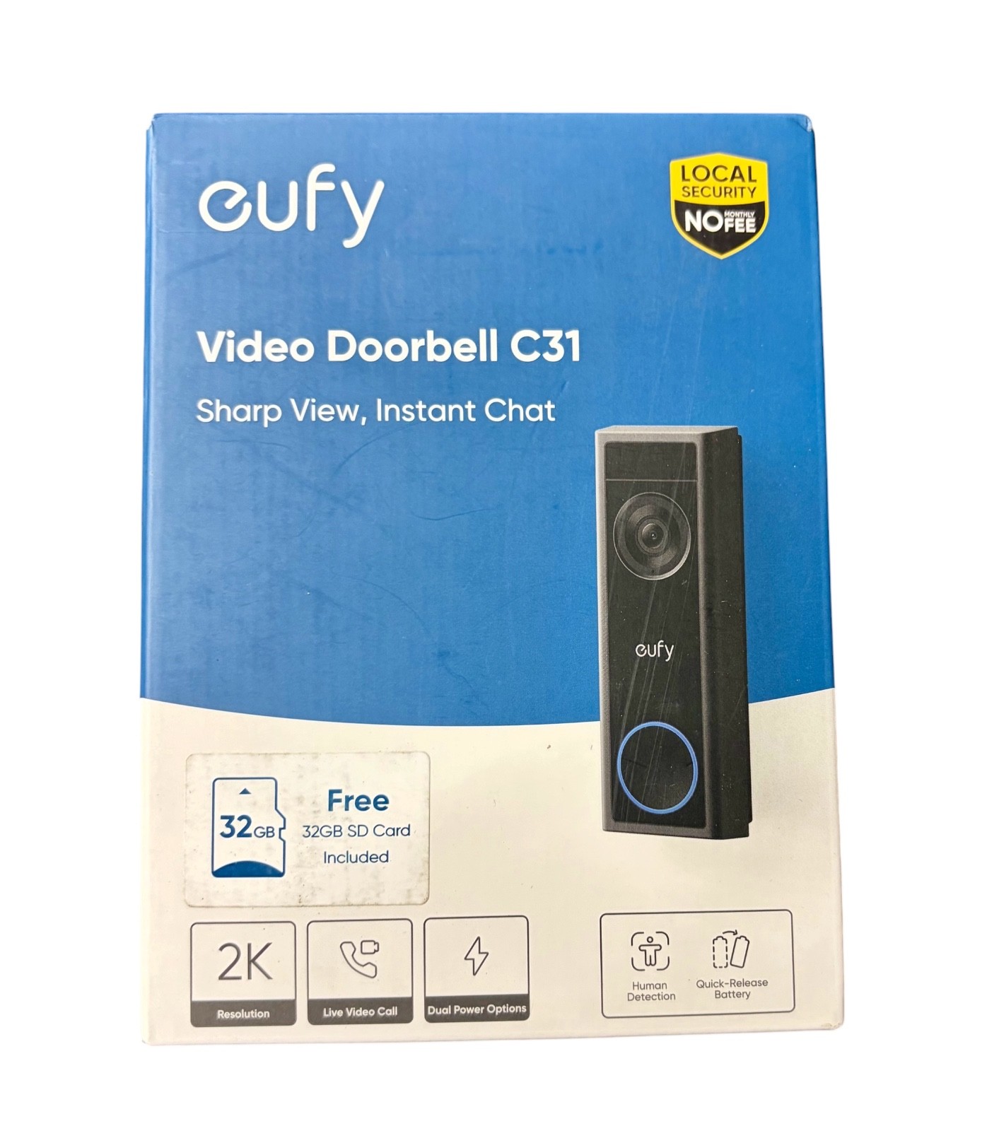eufy Video Doorbell C31 WiFi 2K Smart Intercom Human&Motion Detect 24/7 Record