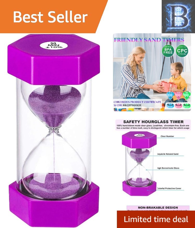 Safe and Stylish Purple Sand Timer - 30 Minute Classroom & Kitchen Essential