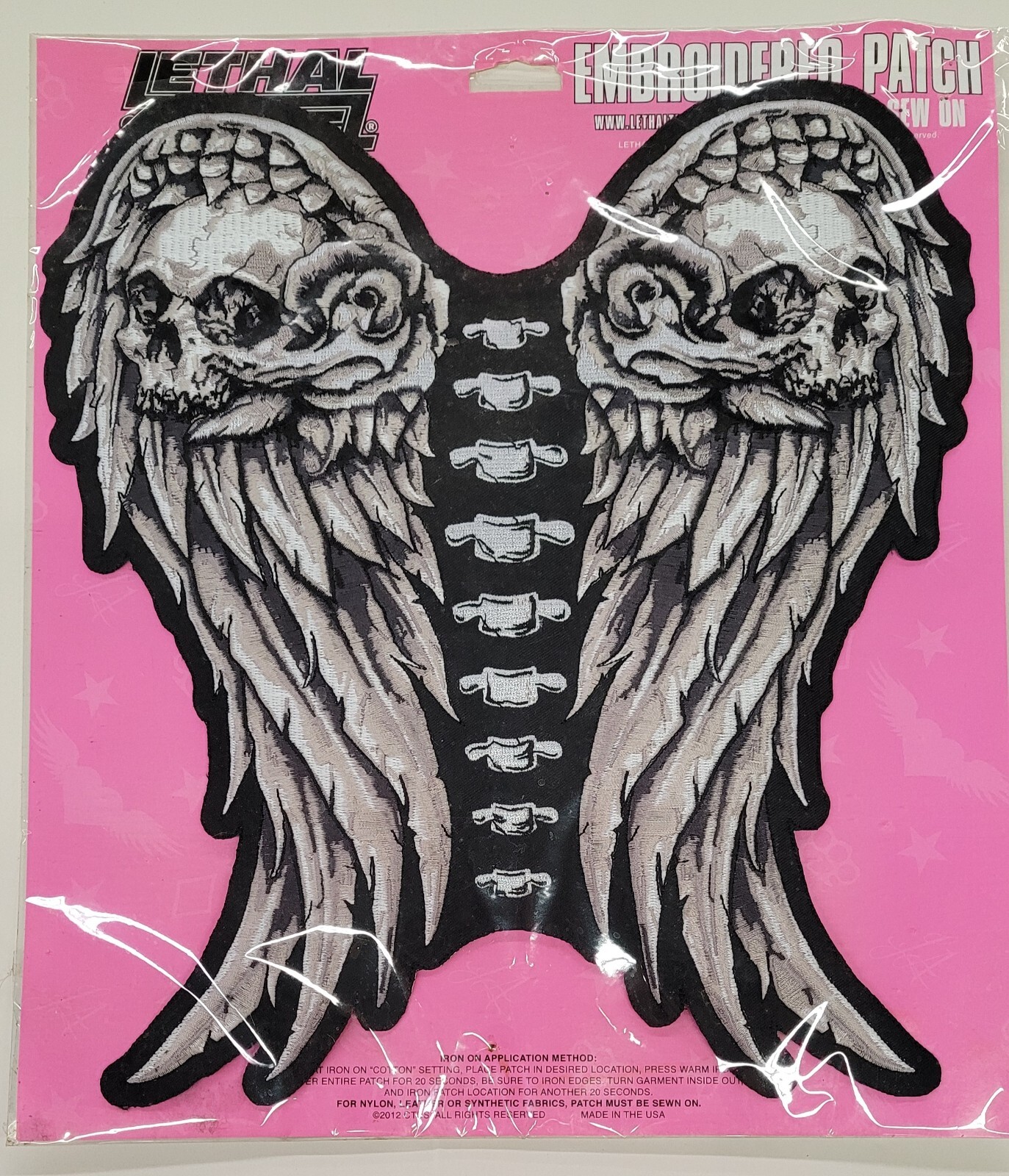 NEW LETHAL THREAT LETHAL ANGEL SKULL WINGS EMBROIDERED PATCH 11.5"x12.5" LT30209