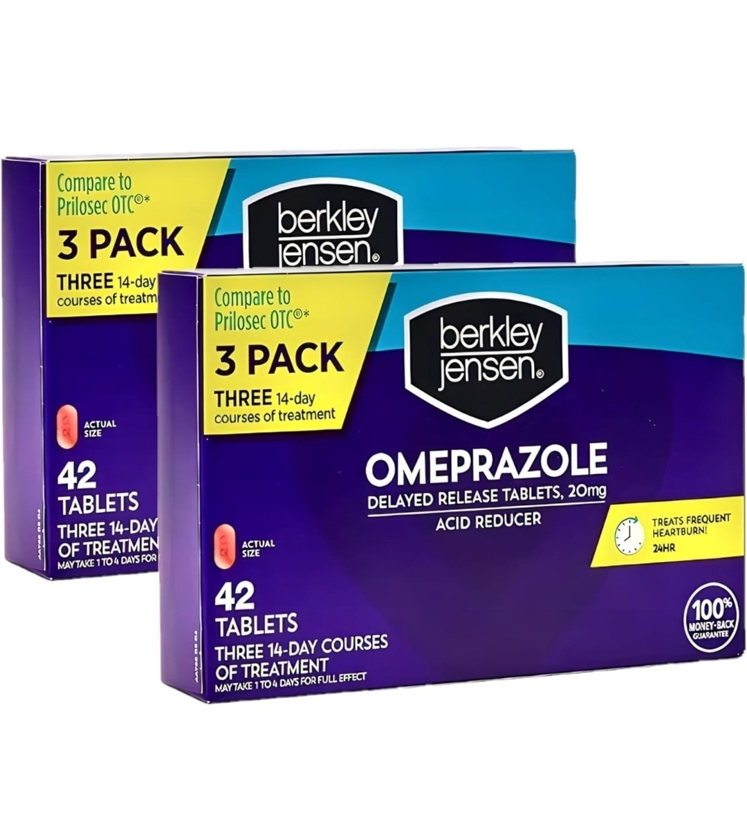 Berkley Jensen Omeprazole 20 mg Delayed Release, 42 Count (Pack of 2) EXP 09/26+