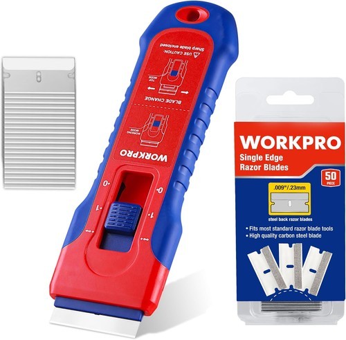WORKPRO Retractable Razor Blade Scraper w/56PC Steel Blade Cleaning Scraper Tool