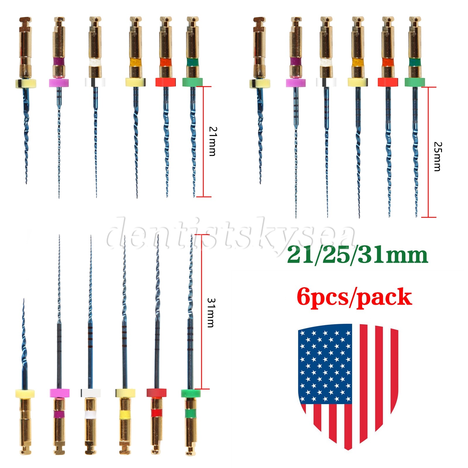 6Pcs SANDENT Endo Rotary Files NITI root canal endodontics Files 21/25/31MM USA