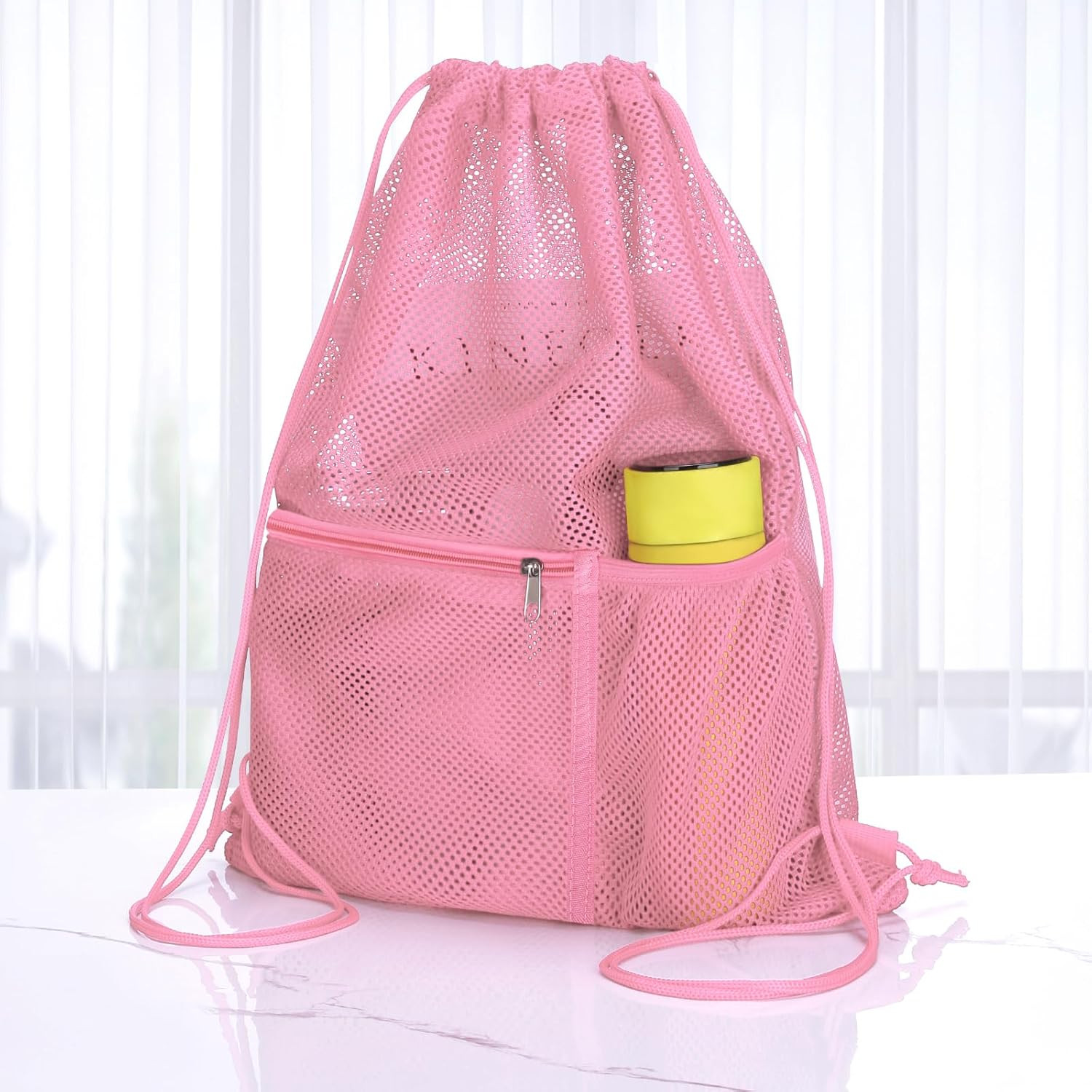 2 PACK Mesh Drawstring Backpack Bag, Multifunction Mesh Bag for Swimming, Athlet