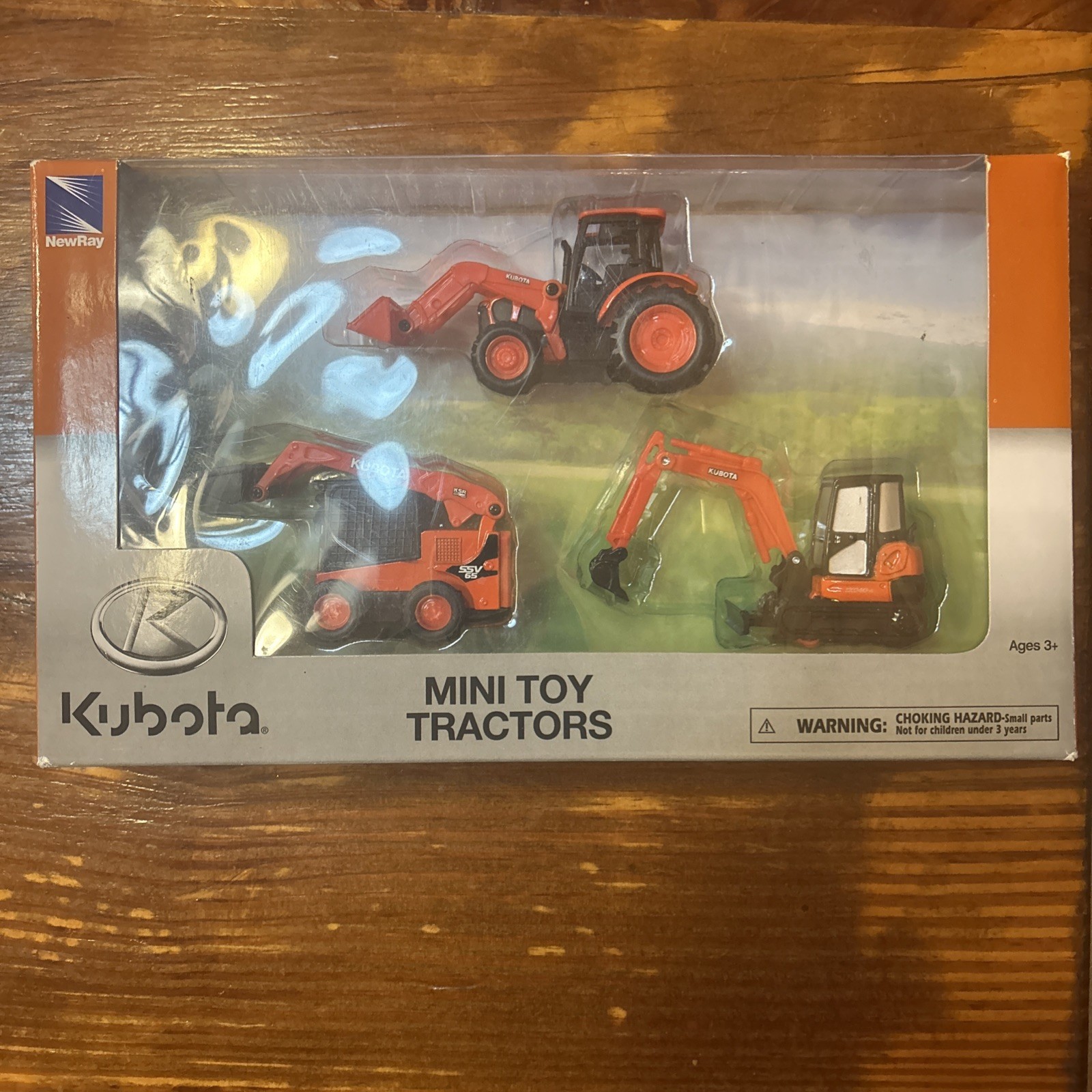 3 PC Kubota Diecast Mini Toy Tractor Skid Steer Excavator Pull Back Movement New