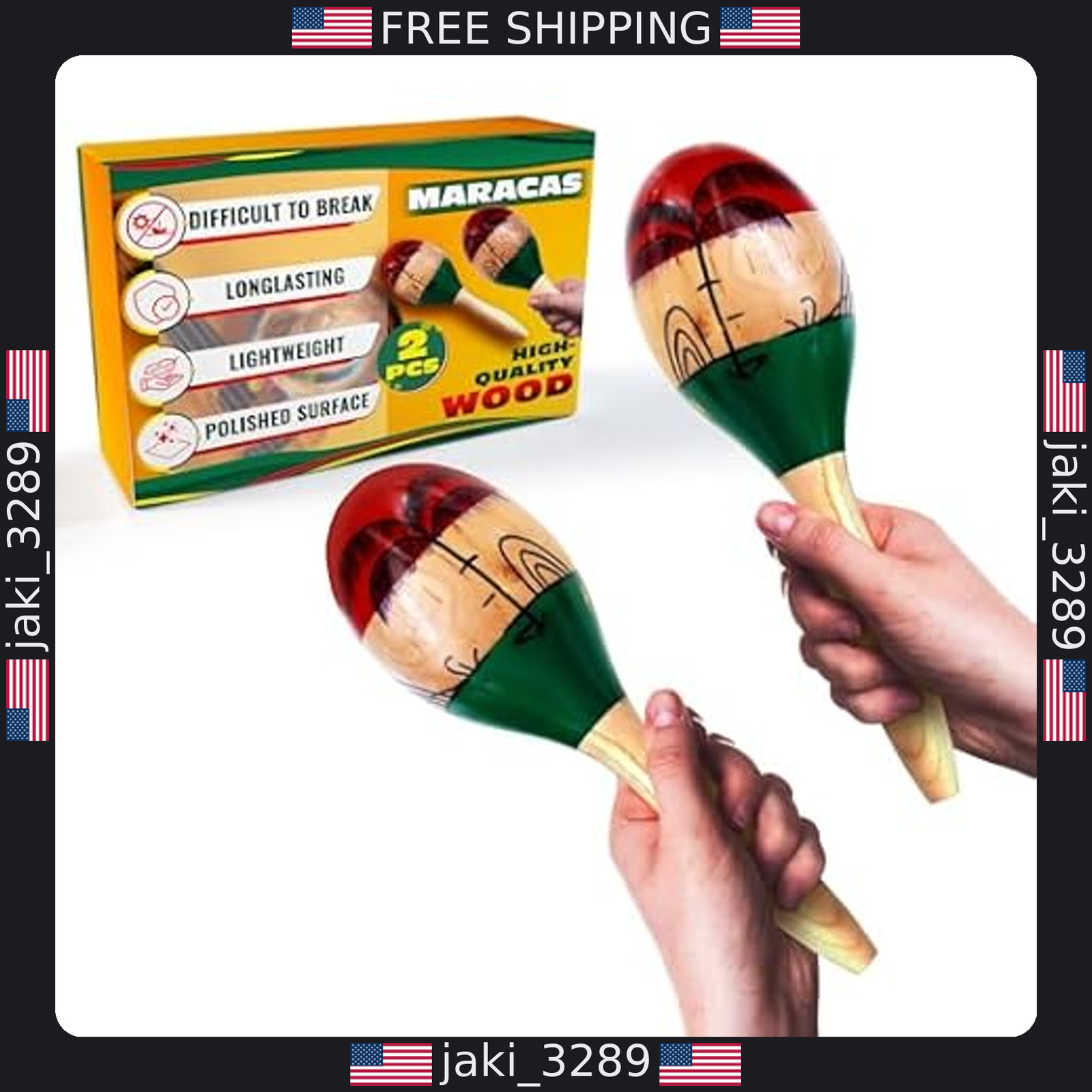 Set of 2 Large Handcrafted Wooden Maracas - 9.6? Percussion Instruments