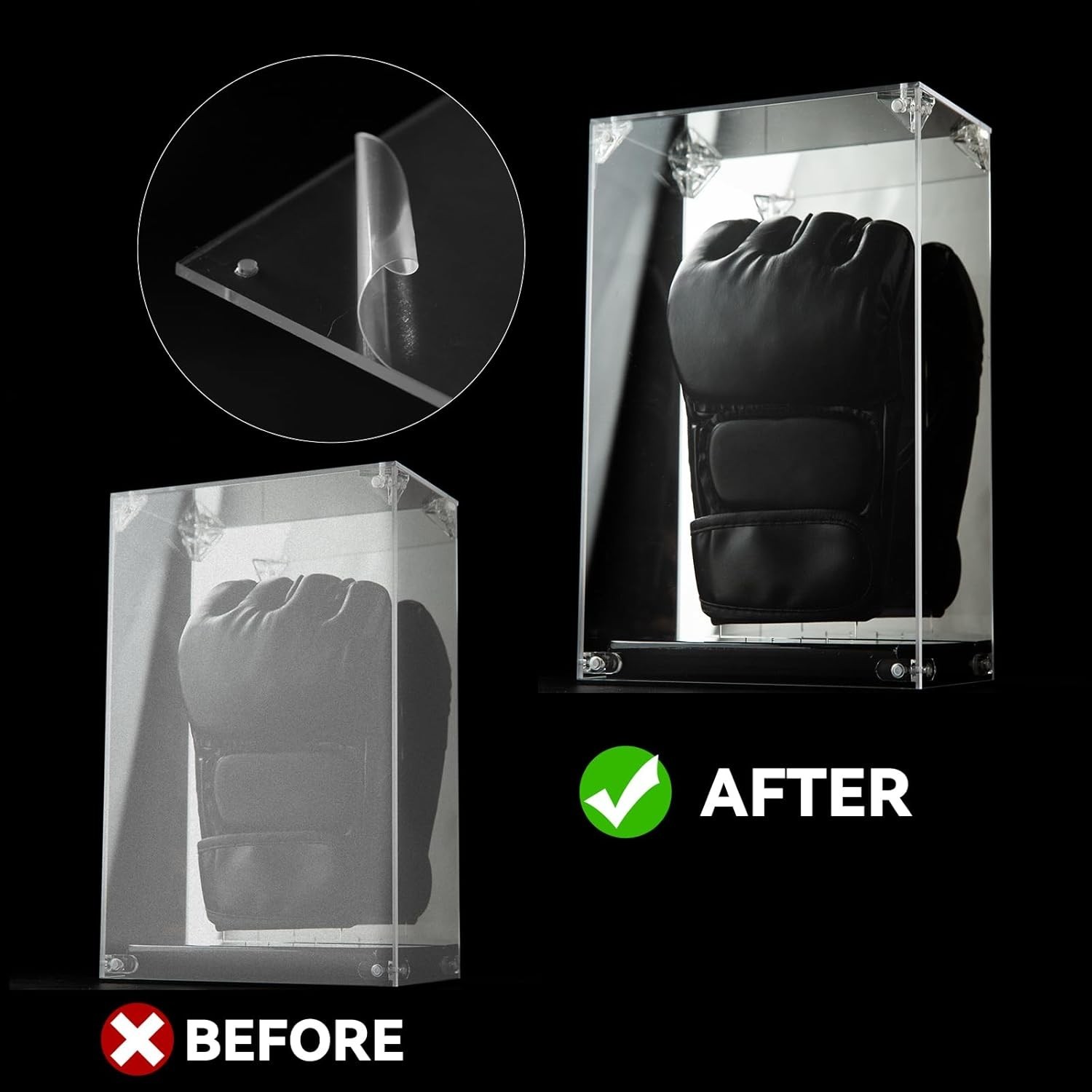 MMA Glove Display Case with Mirror Back, Single Holder, Acrylic Clear