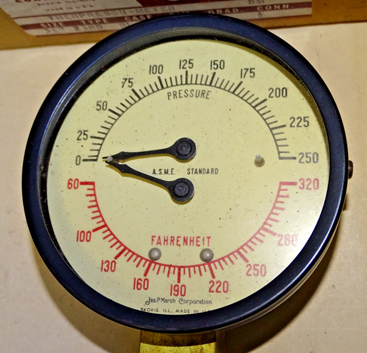 Marsh Pressure & Temperature Gauge, Vintage, NOS, Steampunk