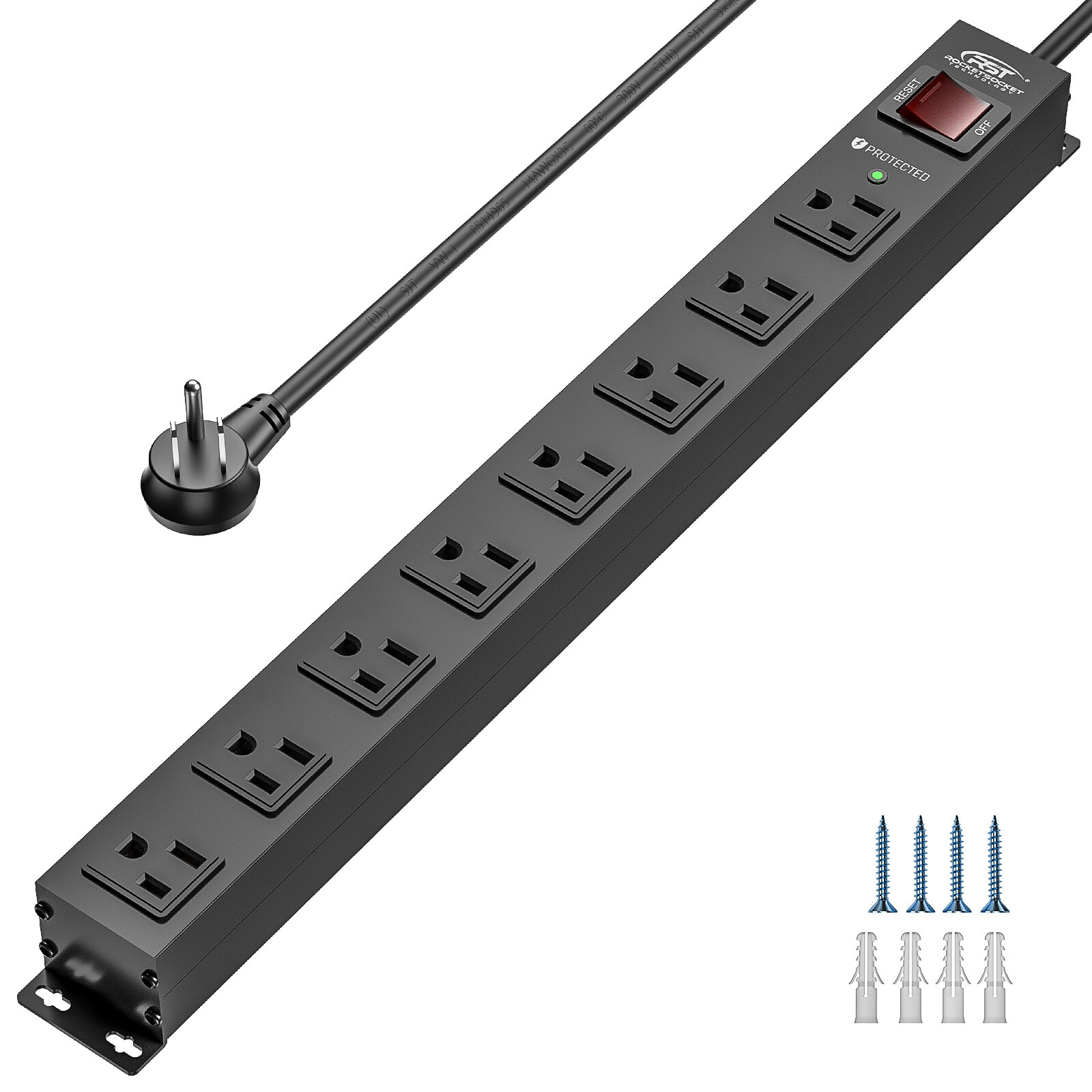 CRST 8-Outlet Heavy Duty Power Strip Surge Protector, 6 FT Power Cord/14AWG/15A