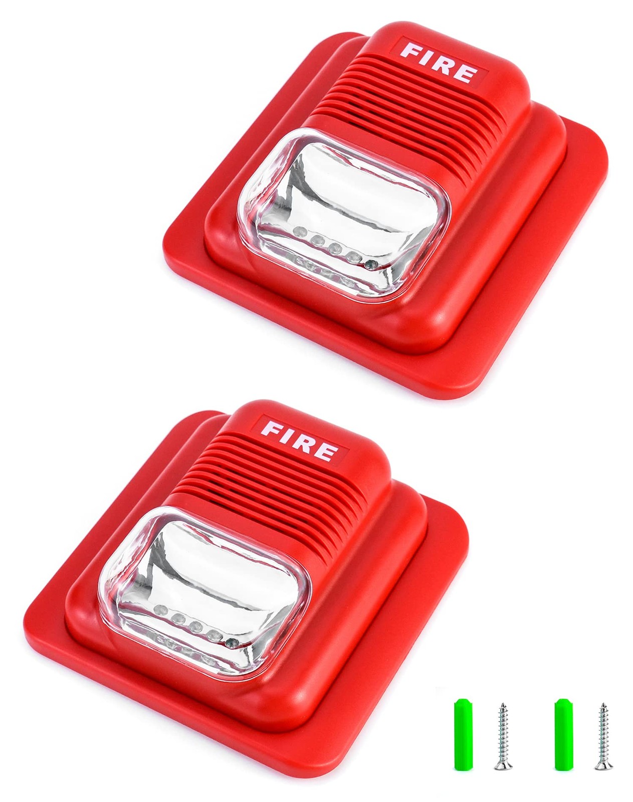 QWORK Fire Alarm, 2 Pack 12 / 24V DC Wired Sound and Light Alarm Red
