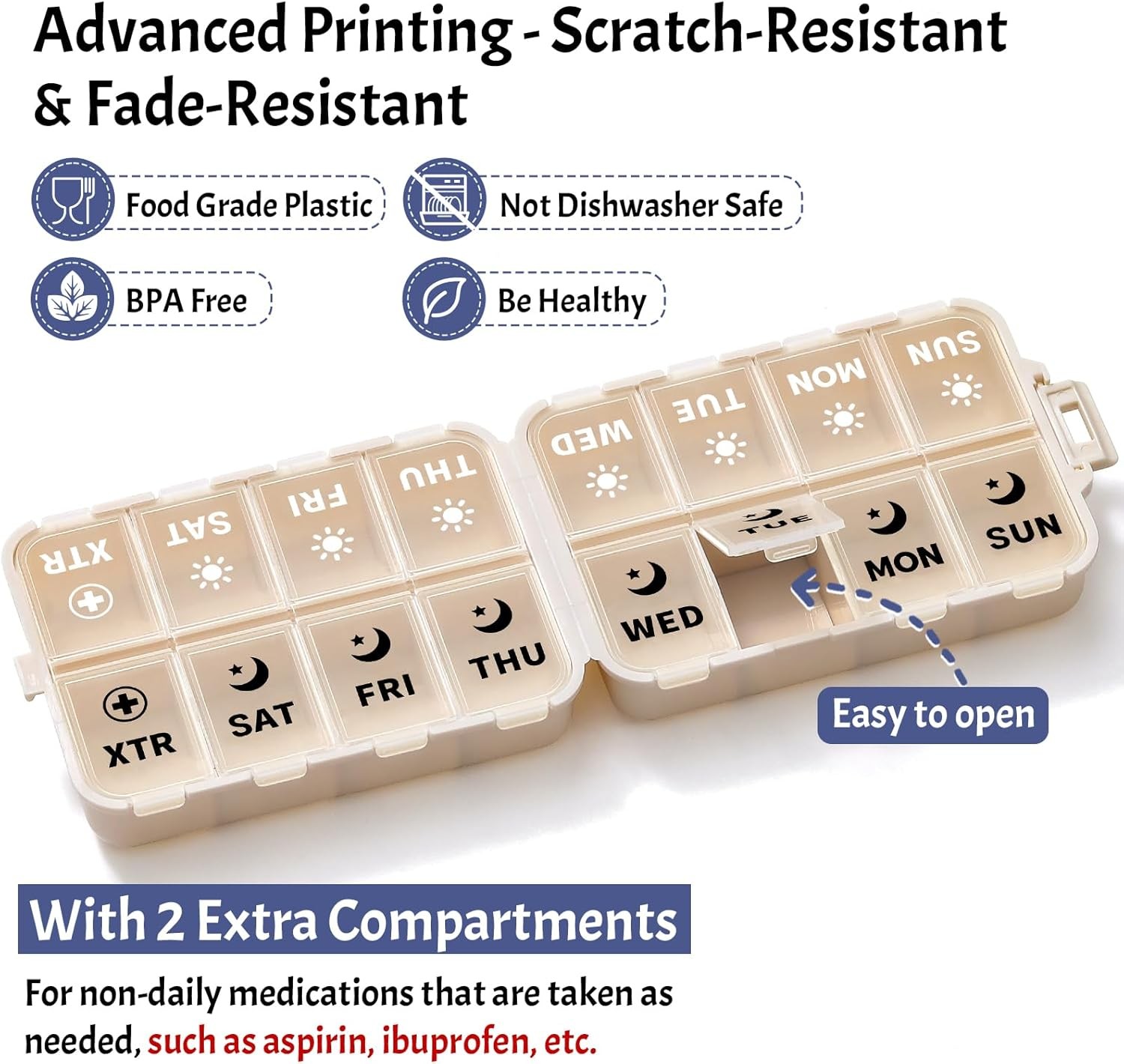 Foldable Weekly Pill Organizer 2 Times a Day with 2 Extra Compartments (