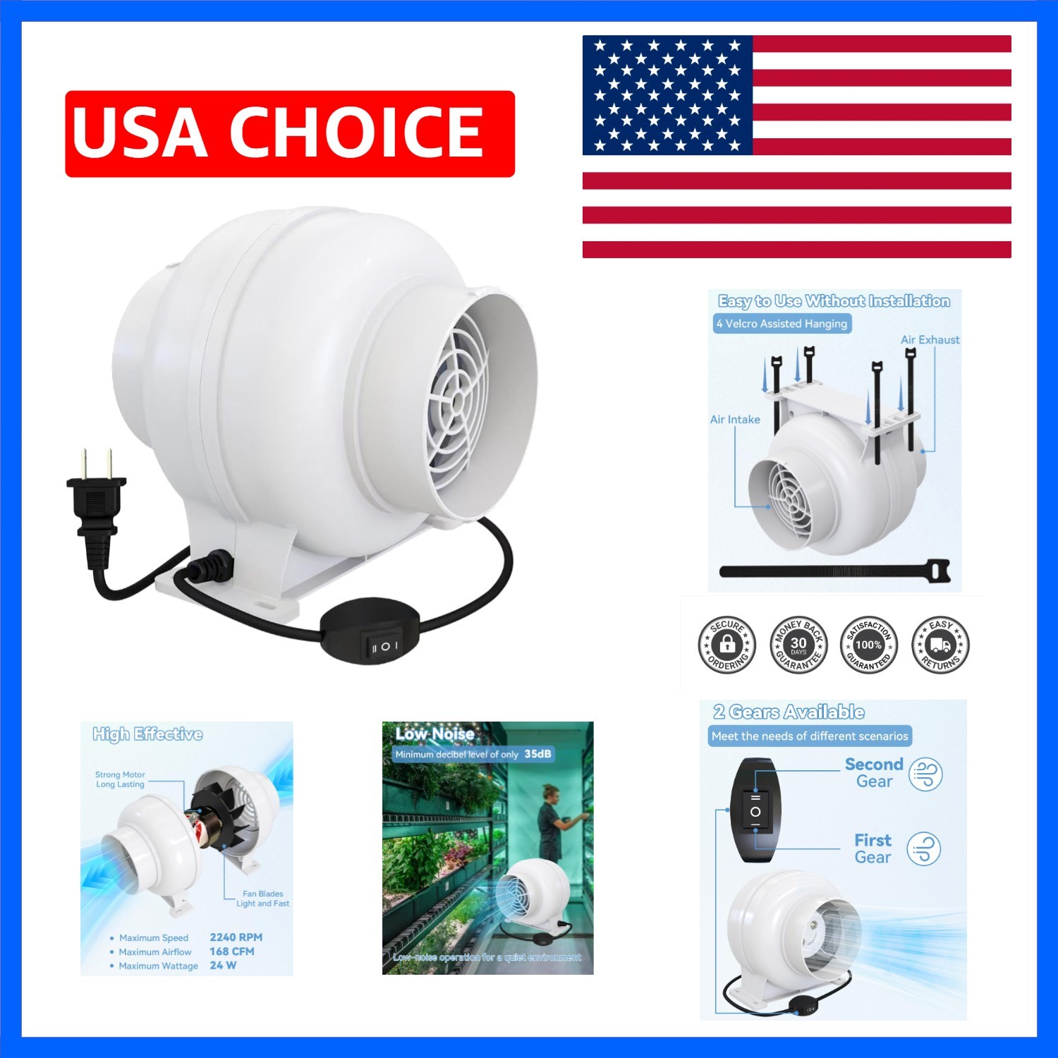 3.5 Inch 168 CFM Inline Duct Ventilation Fan with 2 Speed Controller, Air Ven...