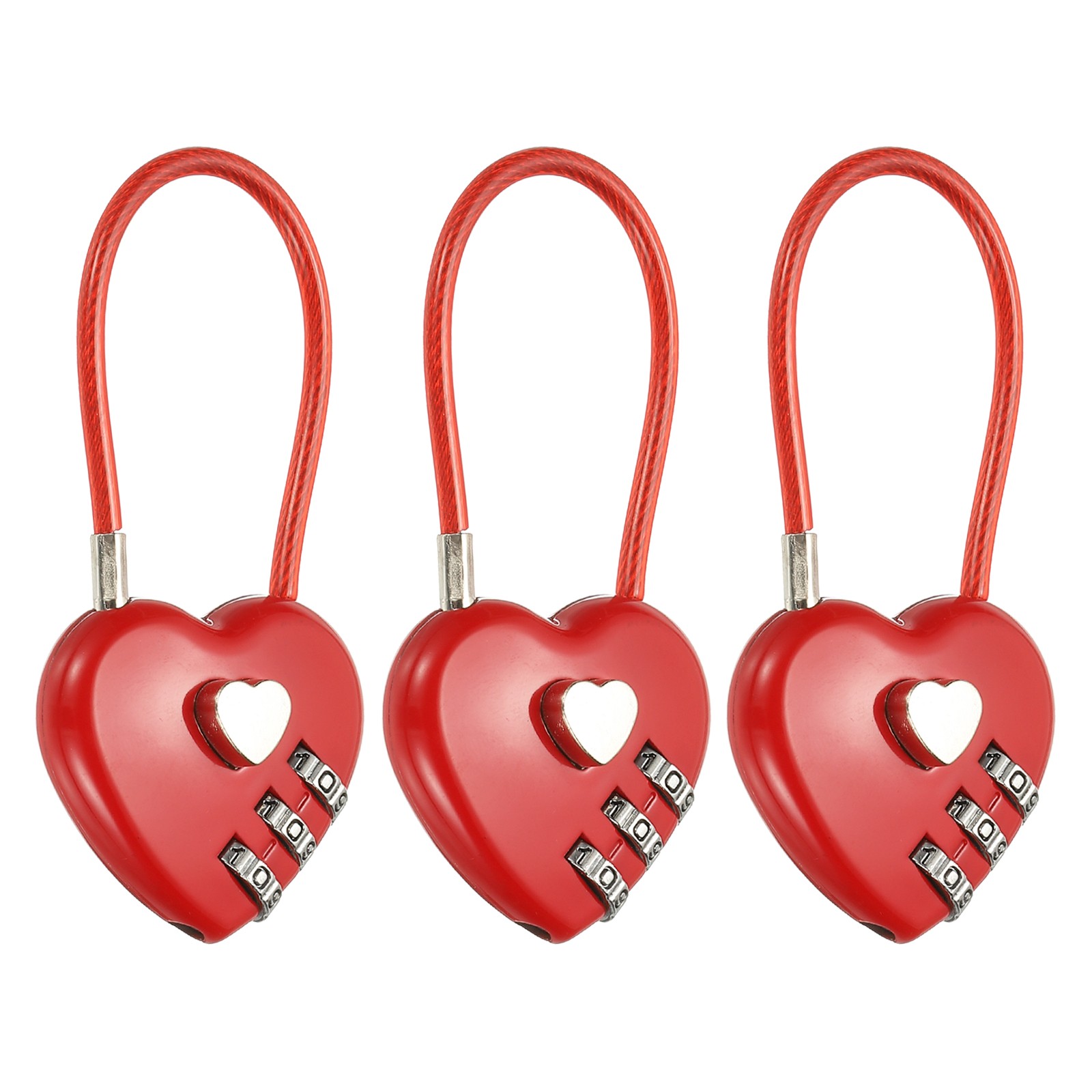 3 Pcs 3 Digit Cable Lock with Combination 4.3" Steel Rope Red