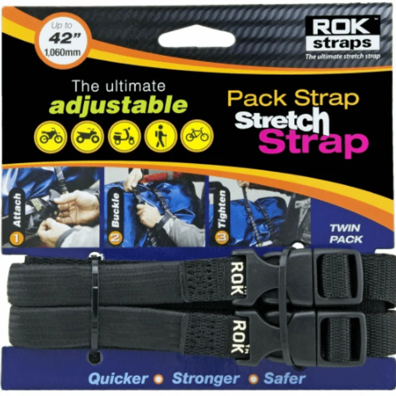 Rok Straps Adjustable Pack Stretch Luggage Straps 1060mm 42" 2 Pack - Black