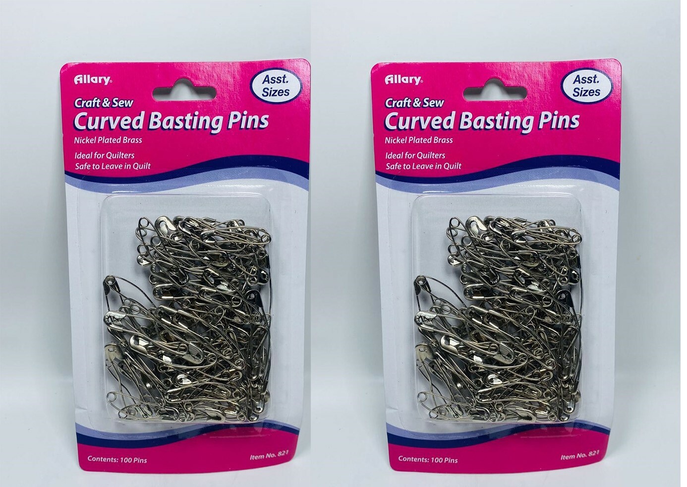 LOT OF 2 Allary Curved Basting Pins, 100 Pins, Asstd Sizes