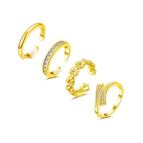 mynakaz 4PCS 14K Gold Filled Toe Rings for Women Adjustable Hug Flower Simple