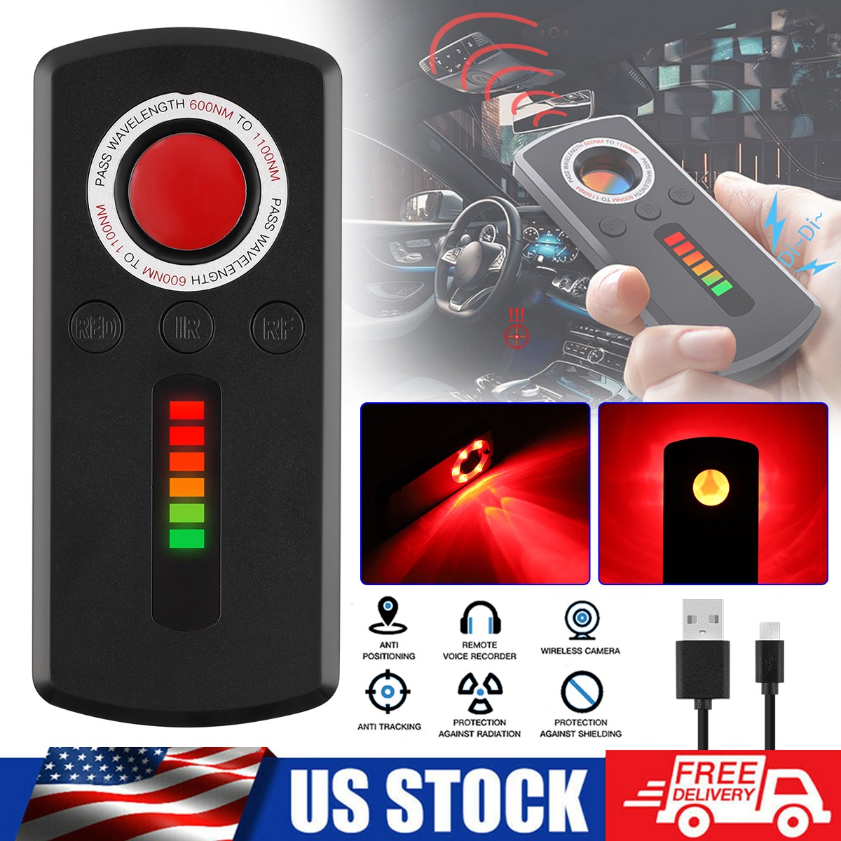 Professional GPS Detector & Bug Finder 100MHz-8GHz RF Signal Laser Lens Finder