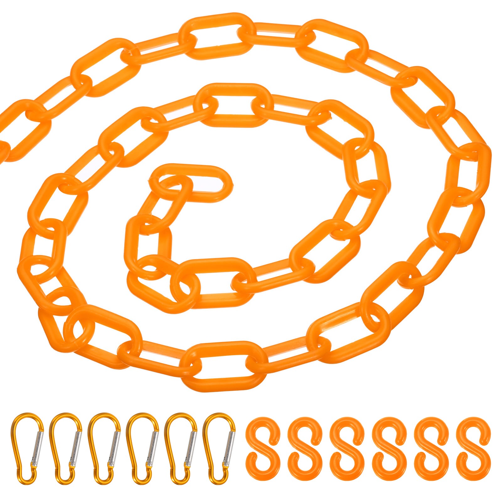 13Ft Plastic Chain Barrier Link Chain Stanchion with S-Hooks Clips, Orange