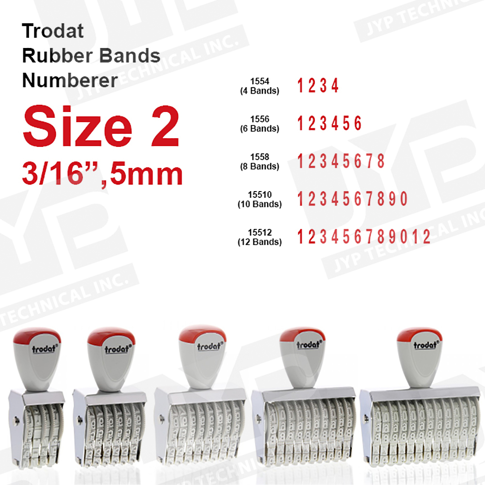 Trodat Rubber Band Numberer Size 2, 3/16", 5mm 4/6/8/10/12 bands