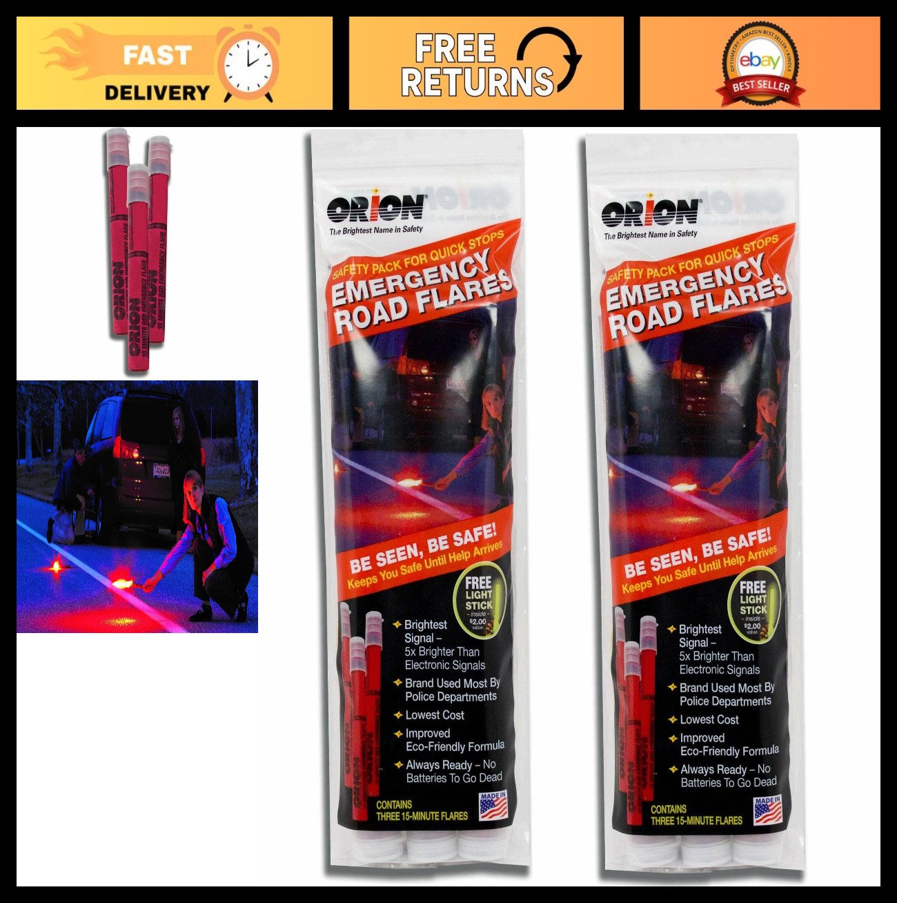 15 Minute Road Flares - Emergency Safety Flares (Pack of 3) - 2 Pack for Roadsid