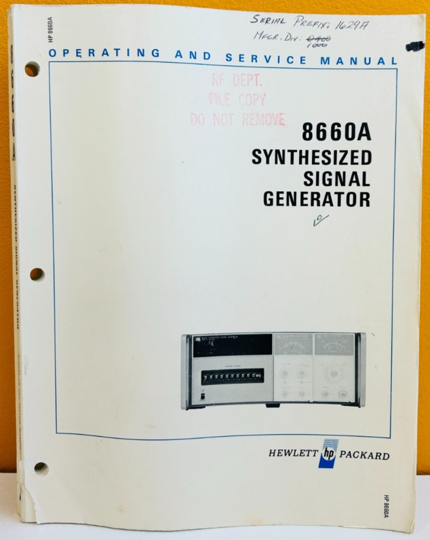 HP Agilent 08660-90067 1976 8660A Synthesized Signal Generator Service Manual.