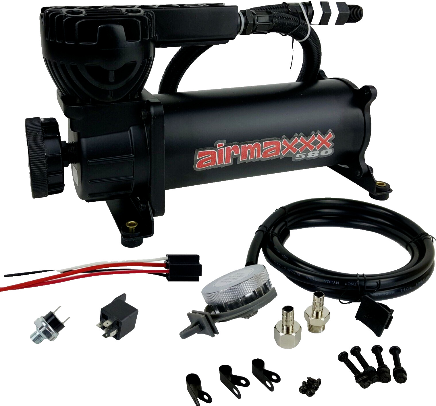 airmaxxx 580 Black Air Compressor w/Filter Relocate Kit 120 PSI Off Switch