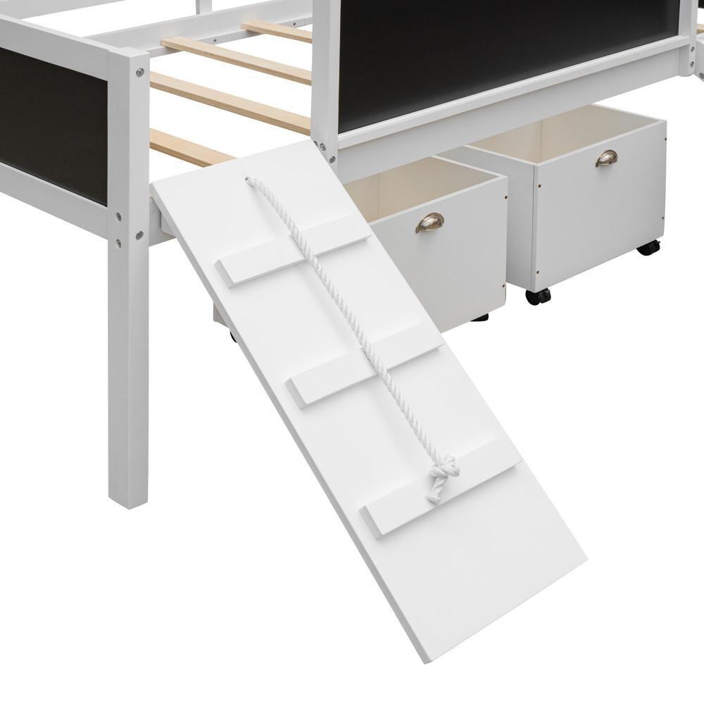 New Practical Twin size Loft Bed Wood Bed w/ Two Storage Boxes - White