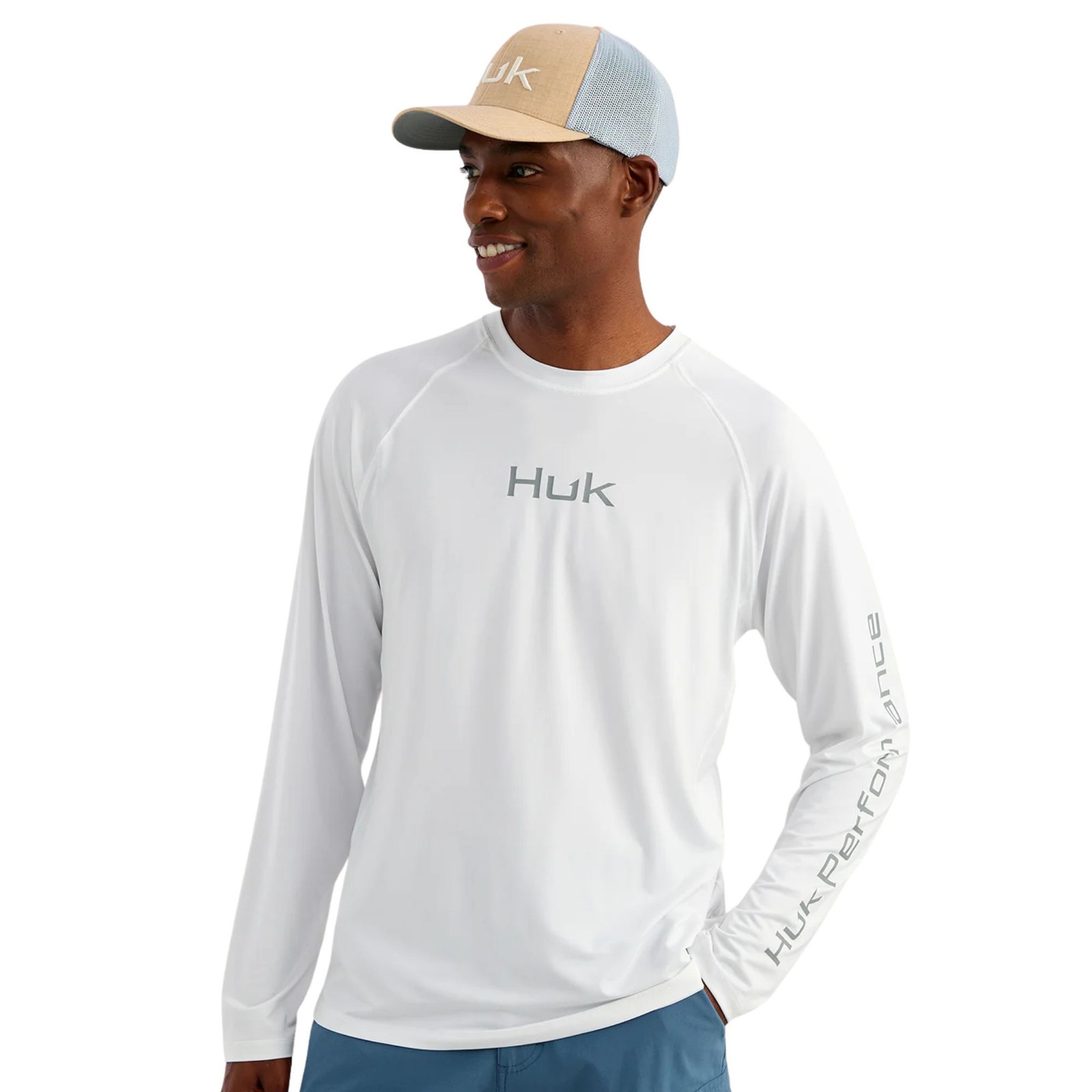 Huk Airweight Long Sleeve Crew Men's Tech Shirt, White, X-Large