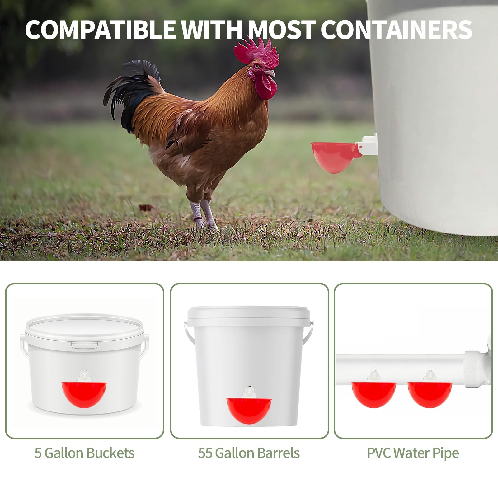 5PCS Chicken Waterer Cups, Red Automatic Poultry Watering Tee