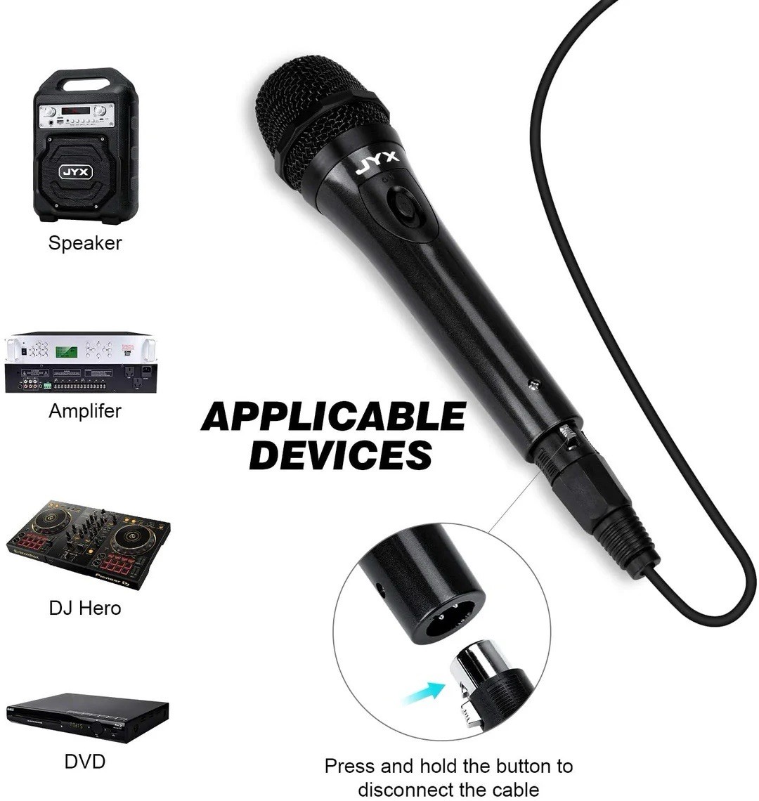 JYX-01 Cardioid Dynamic Wired Microphone Multi-Functional 9.8 Foot Cable