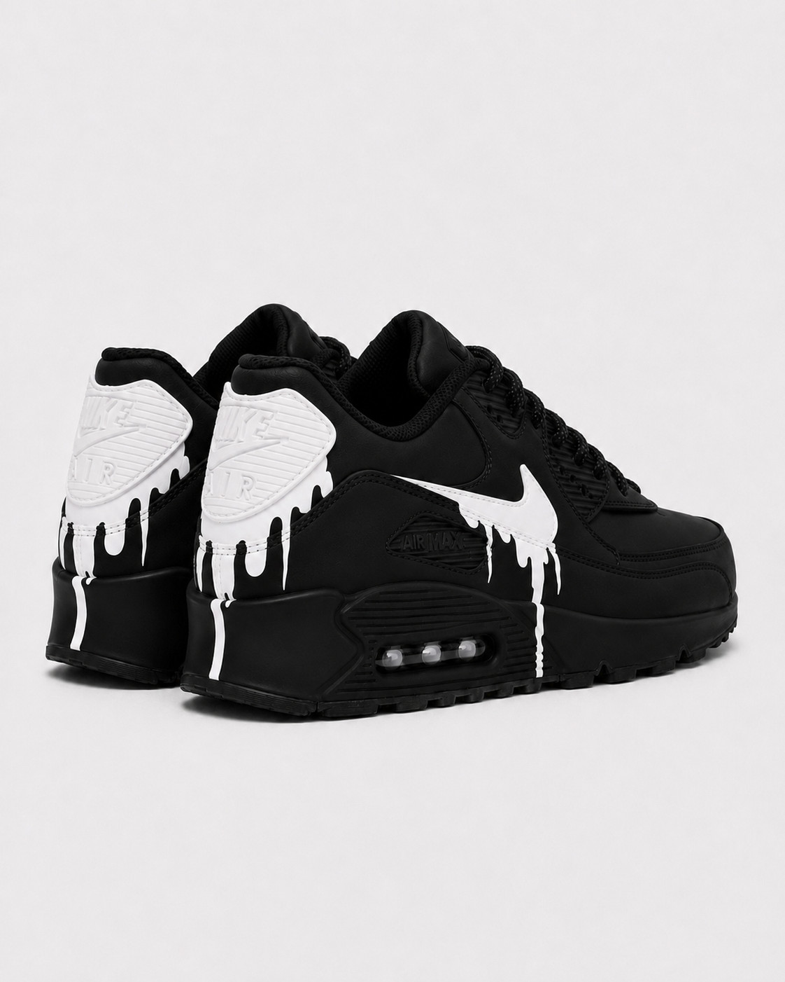 Custom Nike Air Max 90 - Black White Drip - Hand-Painted - Dripped Nike Shoe