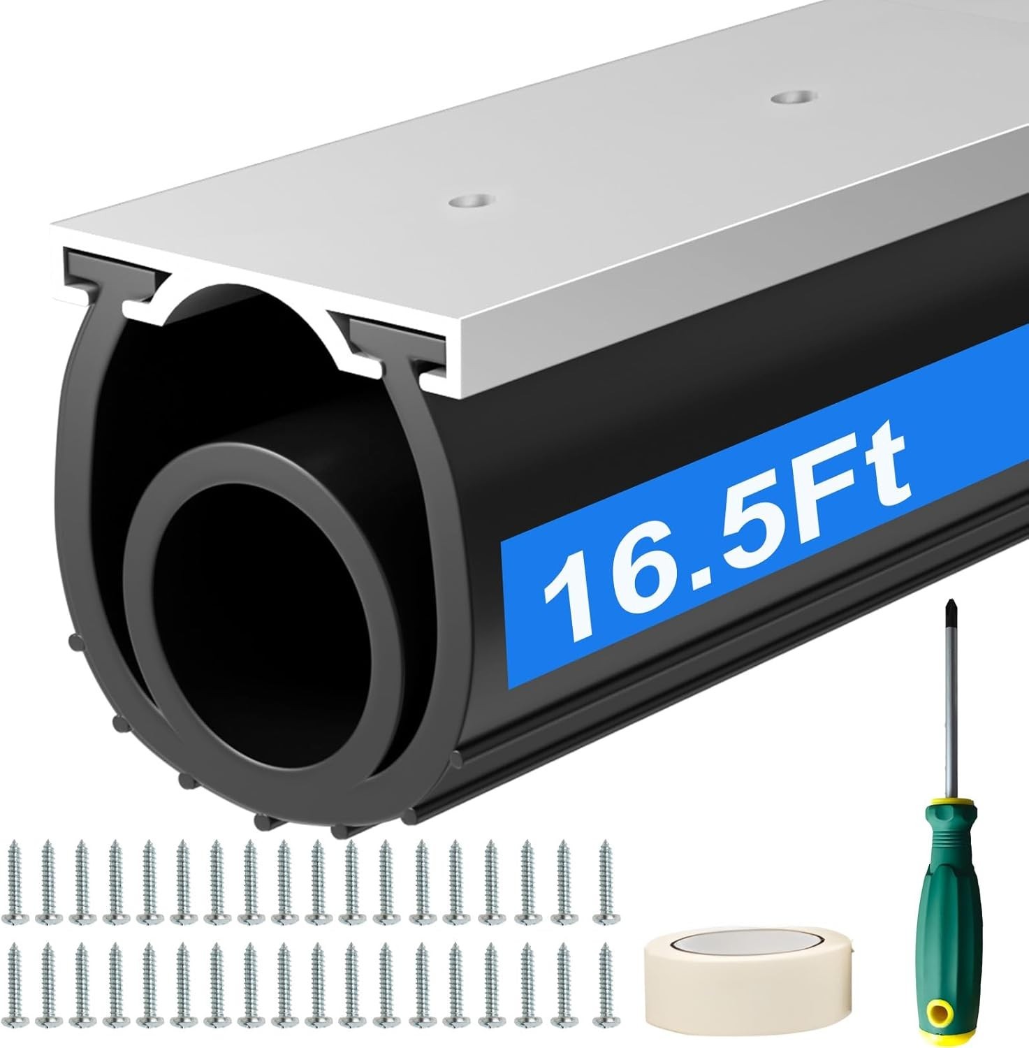 16.5 FT Garage Door Seals Bottom Rubber, U+O Ring w/ Aluminum Track Retainer Kit