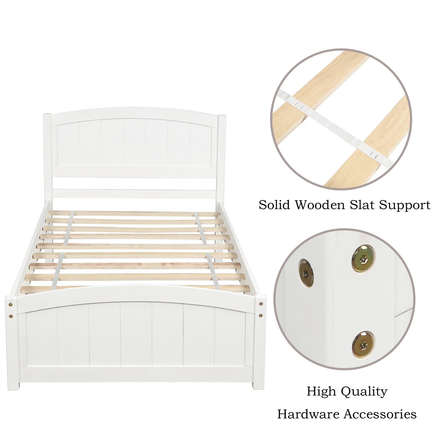 Twin Size Bed Frame Wood Platform Bed Frame with Headboard White/Gray/Espresso
