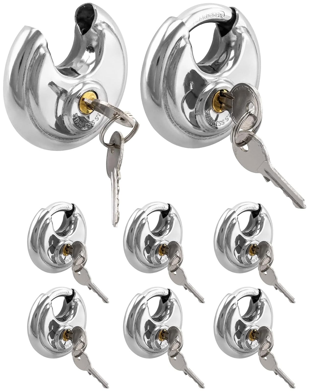 QWORK Keyed Alike Disc Padlock 8 Pack Stainless Steel Locks