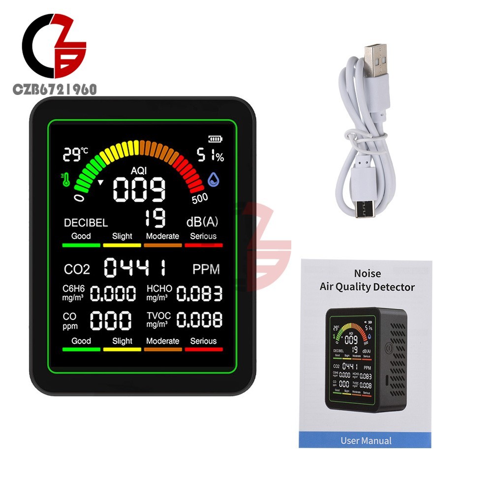 9-in-1 Noise Meter Air Quality Monitor Upgraded Formaldehyde TVOC HCHO AQI Temp