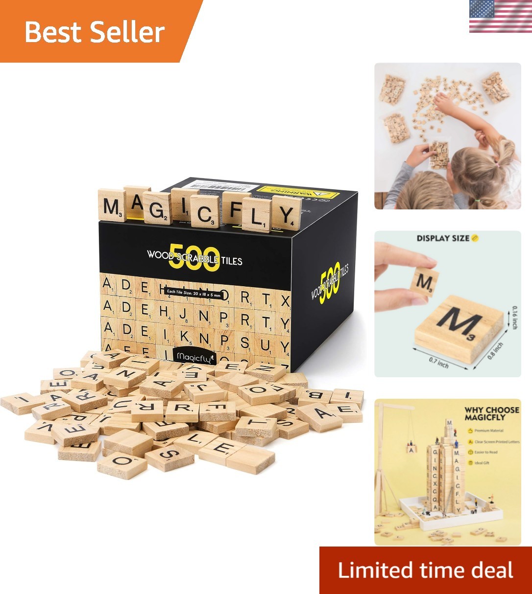Natural Color Wooden Scrabble Tiles - 500 Pieces for Crafting & Education